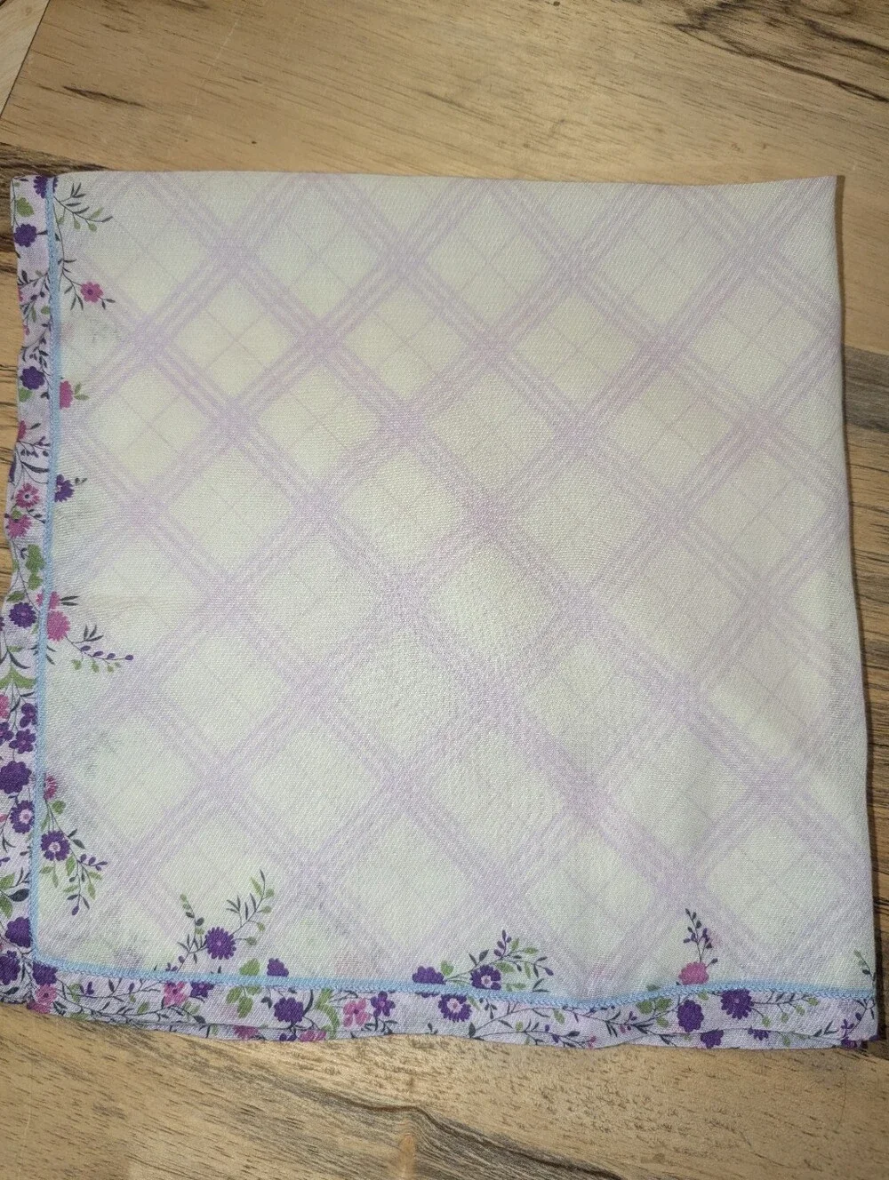 Burberry Lavender Plaid Floral Cotton Handkerchief Approximately 20 X 20